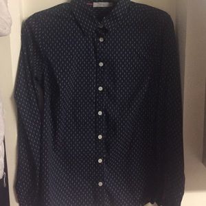 Navy blue polka dot button up