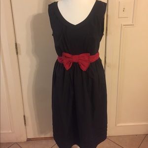 Shirred black red bow dress