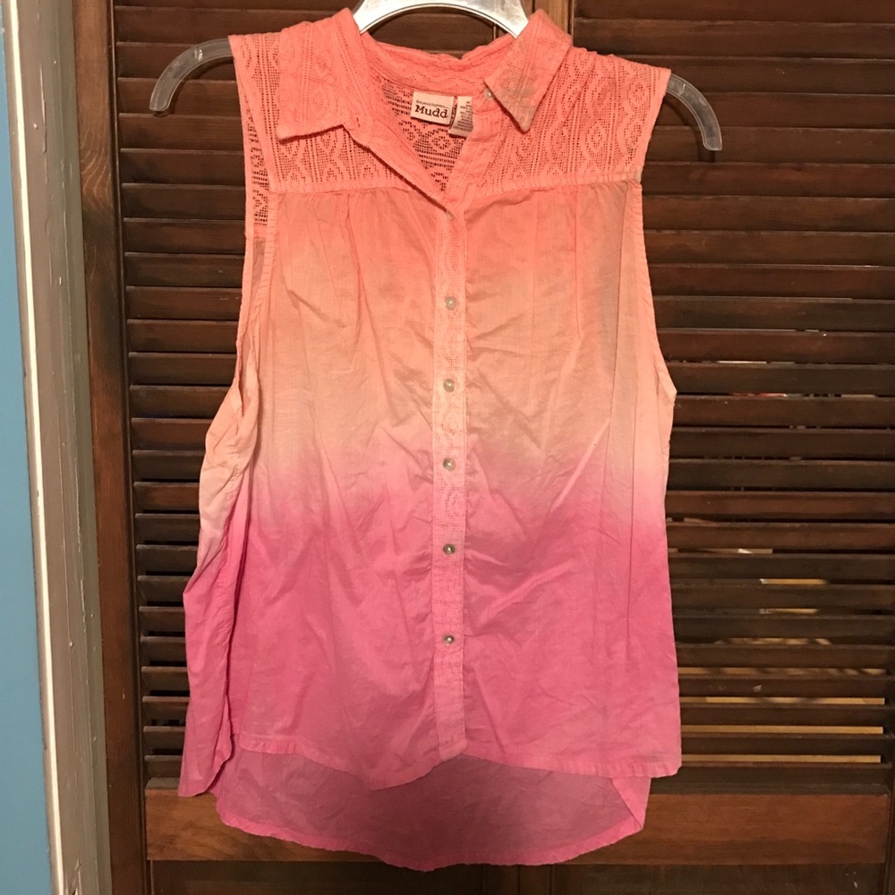 Orange to Pink Button Up Sleeveless Blouse