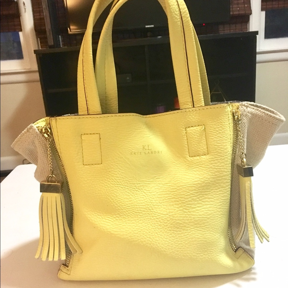 Yellow Leather and Linen Kate Landry Zipper Purse! - Picture 1 of 6