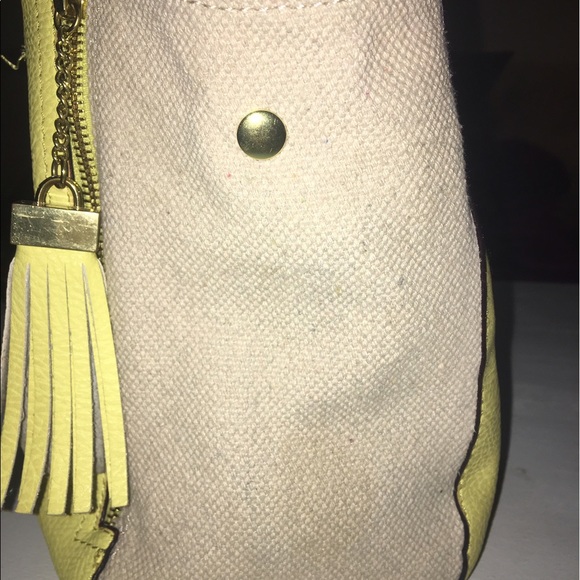 Yellow Leather and Linen Kate Landry Zipper Purse! - Picture 4 of 6