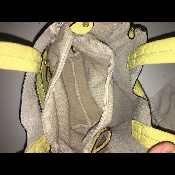 Yellow Leather and Linen Kate Landry Zipper Purse! - Picture 5 of 6