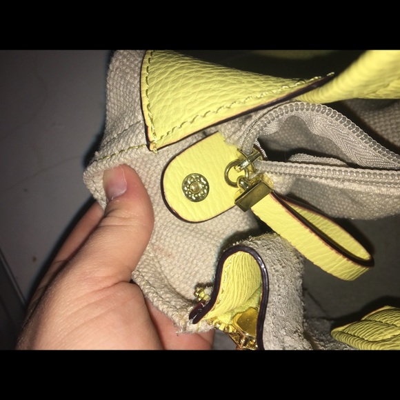 Yellow Leather and Linen Kate Landry Zipper Purse! - Picture 6 of 6