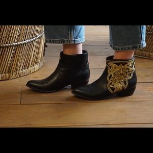 Gold embroidered black booties