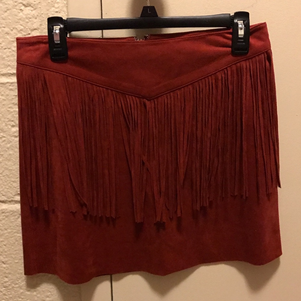 Fringe suede mini skirt