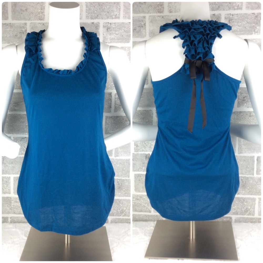 Self Esteem Green Blue Ruffled Tank Top Shirt