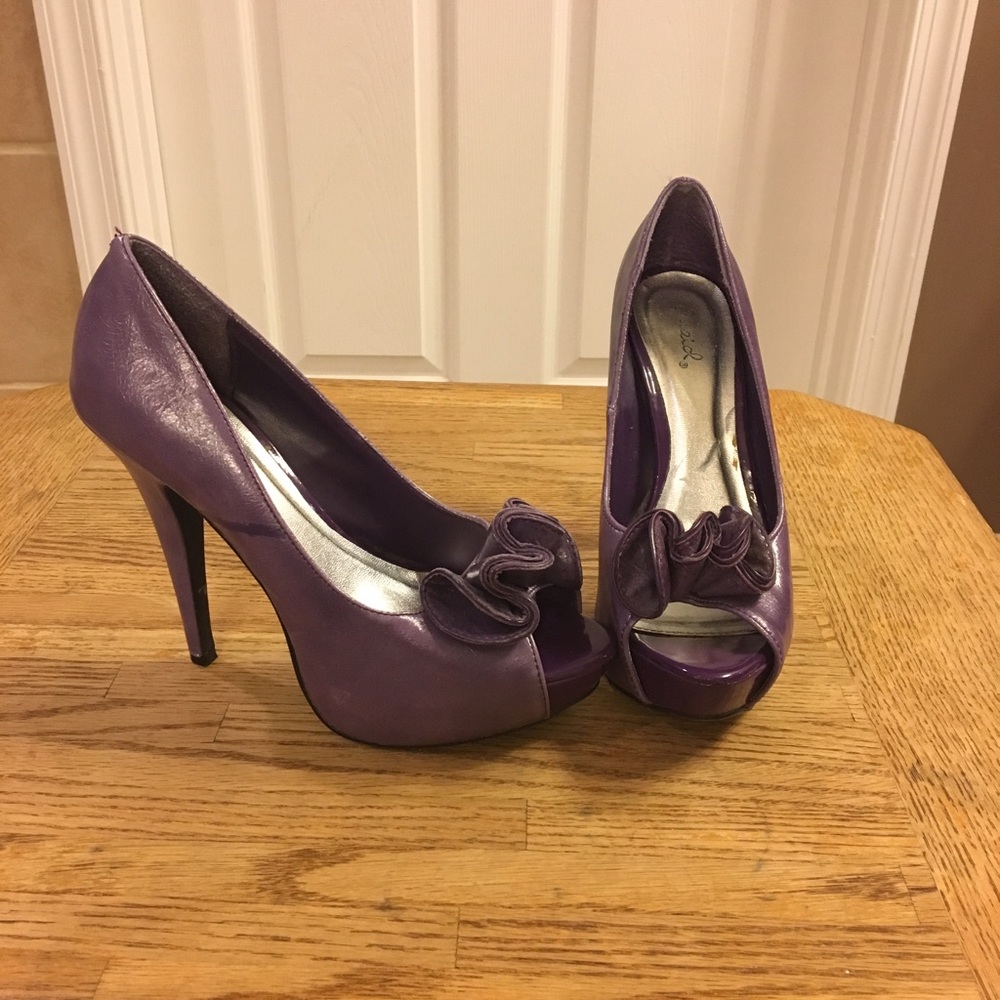 Qupid purple peep toe pumps shoes