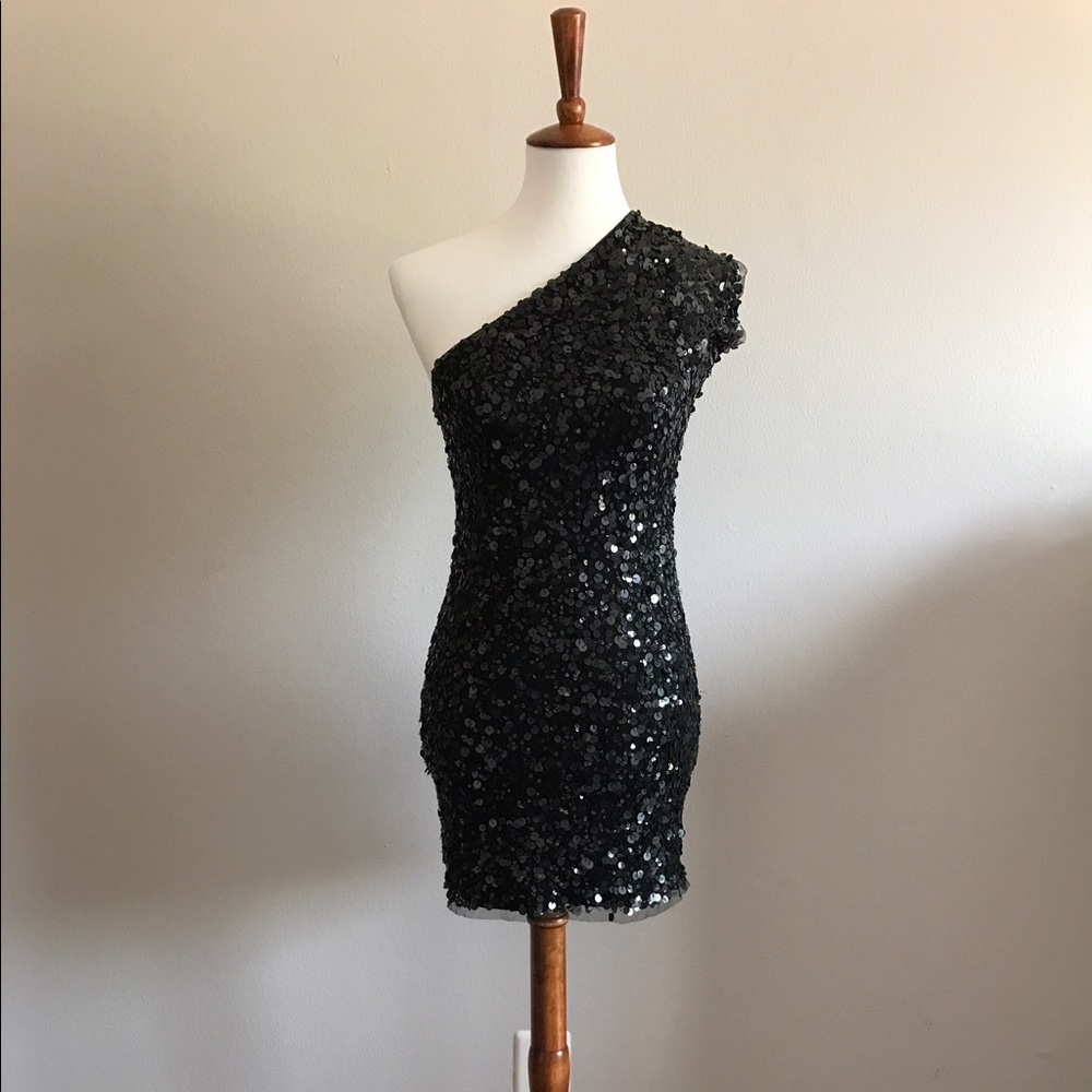 Arden B black sequin one-shoulder party dress, XS