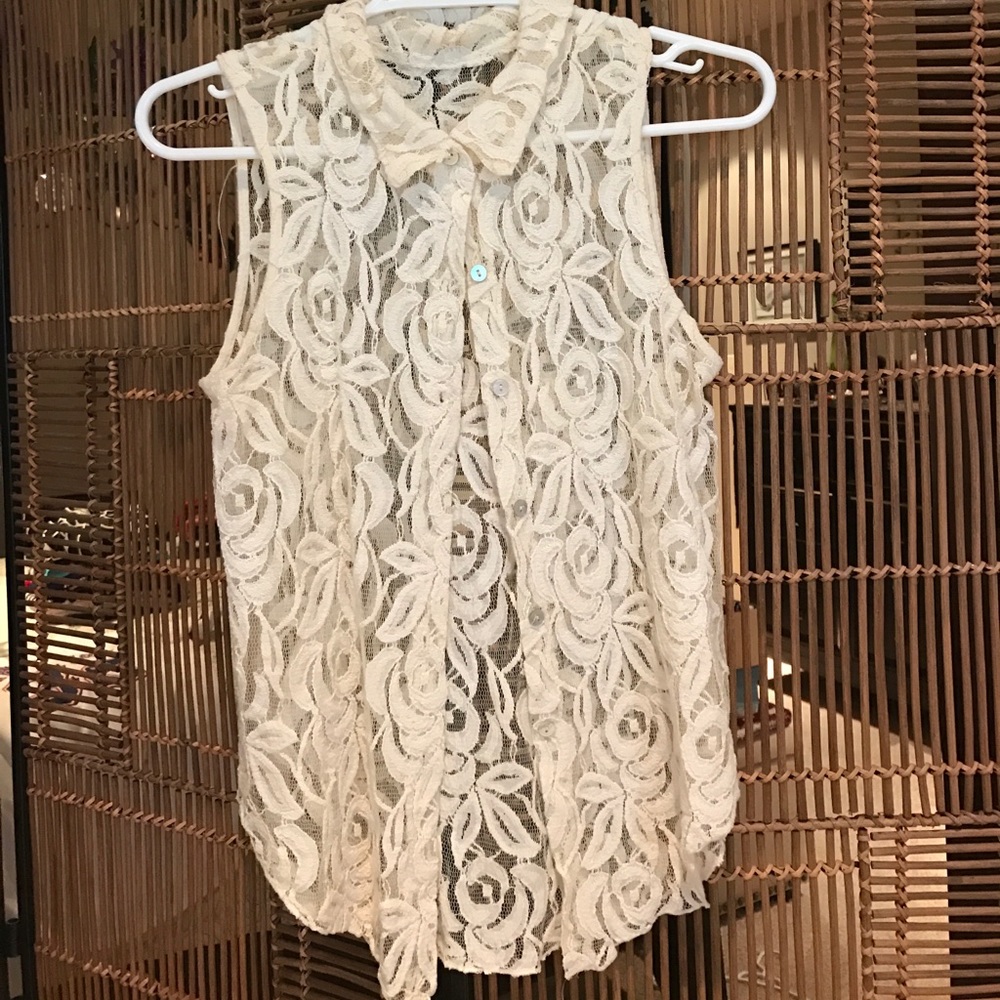 Ivory Lace Button Down Tank