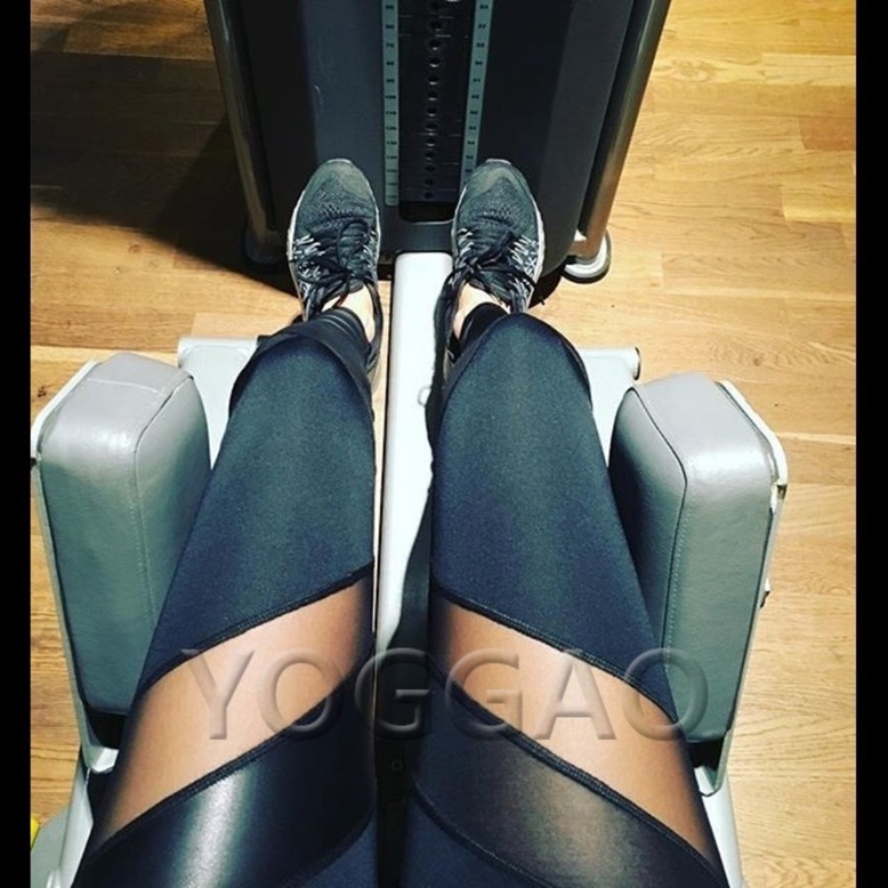 YOGGAO  Mesh  with Leather Black Leggings🧘‍♀️👙💕 - Picture 3 of 8