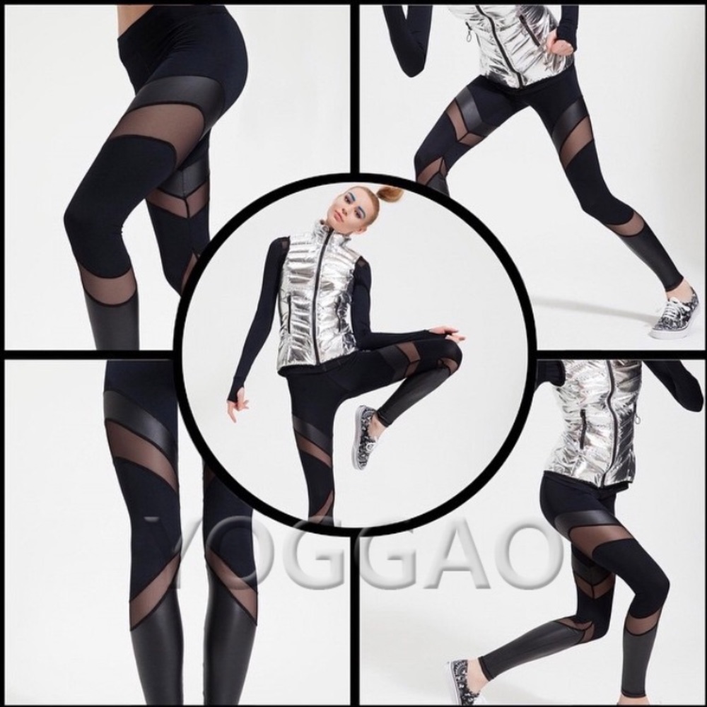 YOGGAO  Mesh  with Leather Black Leggings🧘‍♀️👙💕