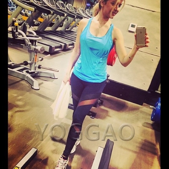 YOGGAO  Mesh  with Leather Black Leggings🧘‍♀️👙💕 - Picture 7 of 8