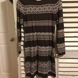 Curve hugging brown sweater dress