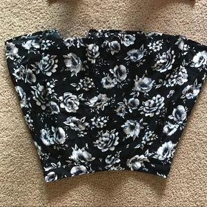 White and black, flower print skater skirt