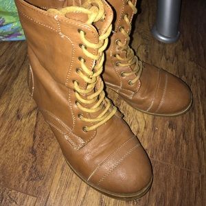 Brown combat boots