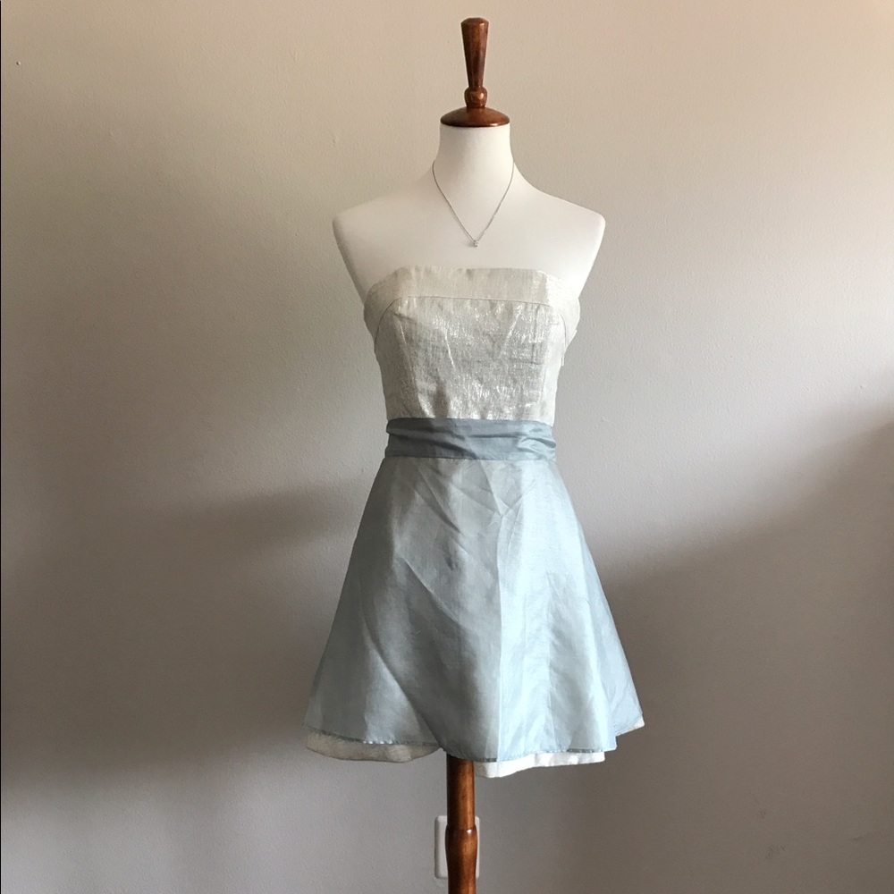 Lorick strapless linen dress with silk overlay, 2