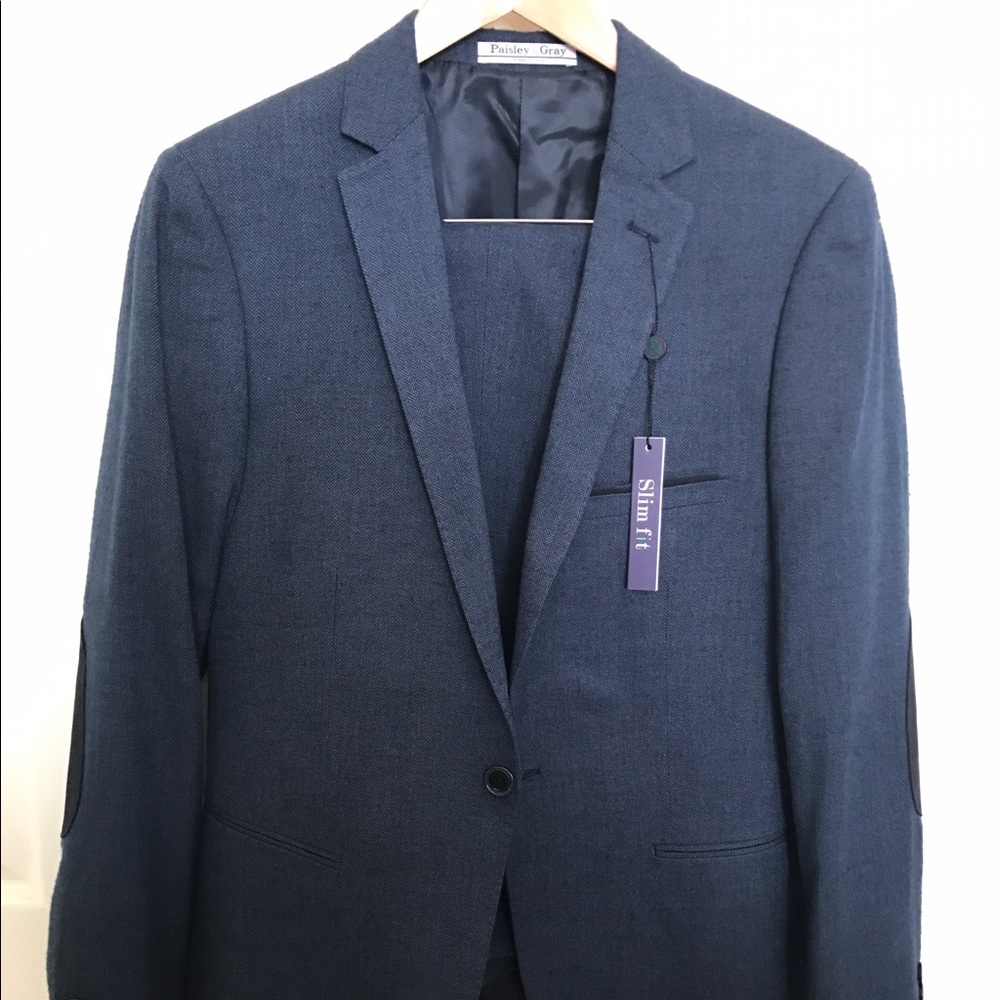 New Paisley & Grey Navy Herringbone 38r - Offers