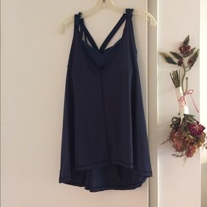 Lululemon Tank with detachable bra, Navy/Jade, 8