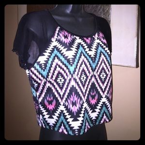 Summer B. Tribal crop top with sheer sleeves