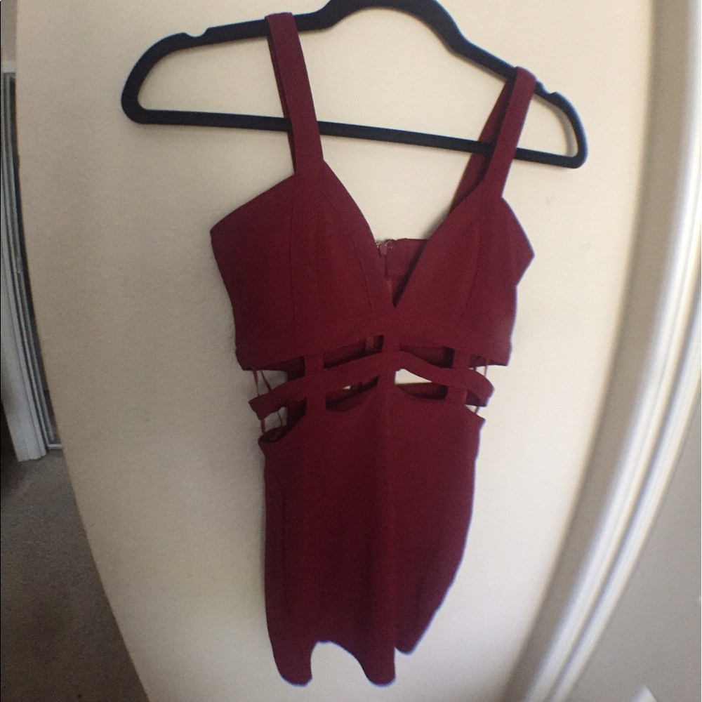 Burgundy Bandage Dress with Cutouts