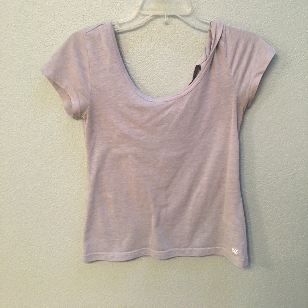 Light grey/blue crop top with criss cross back