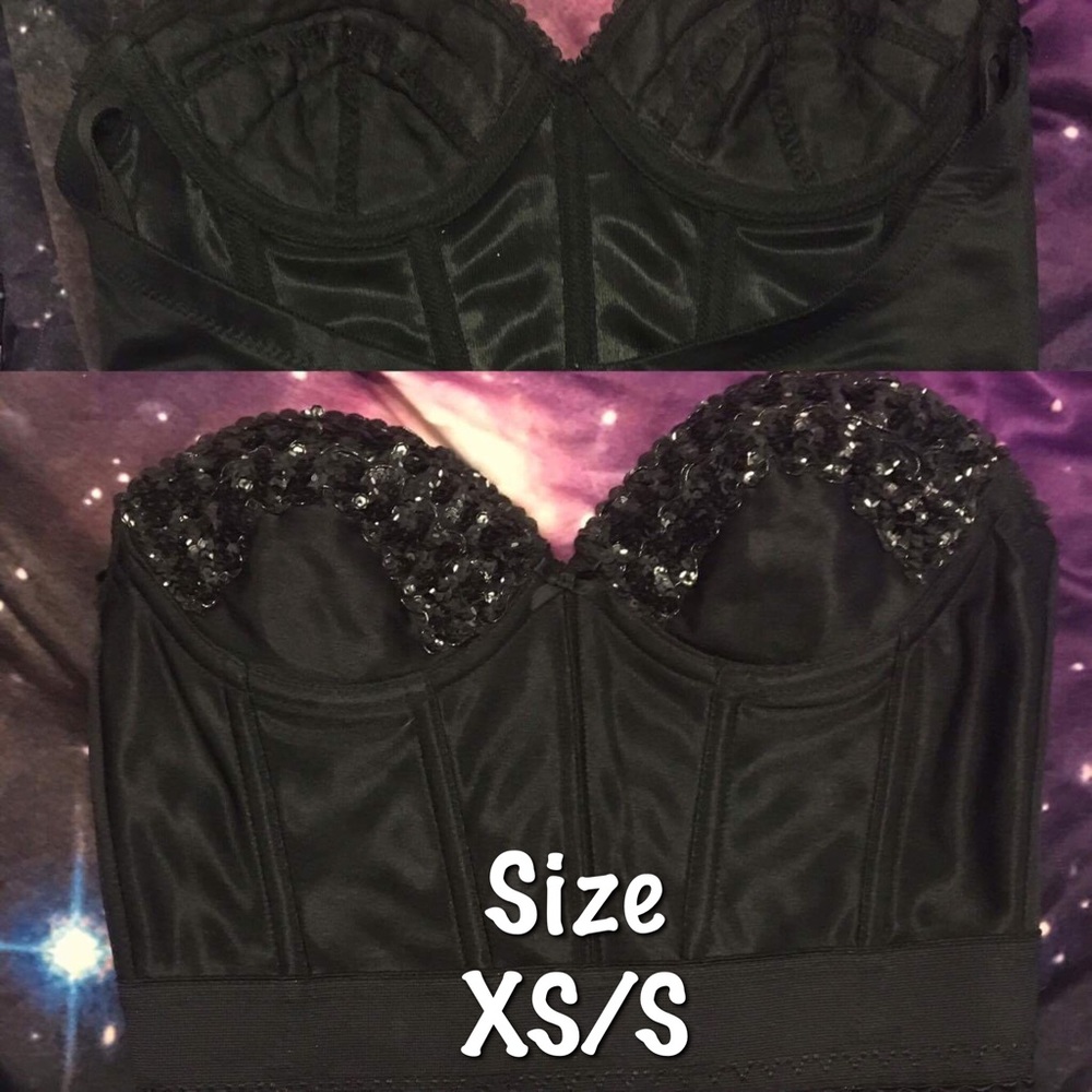 Black sequin with boning foundation longline bra