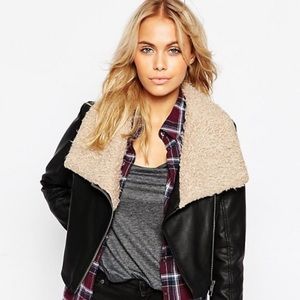 {ASOS} Biker Jacket w| Borg Waterfall