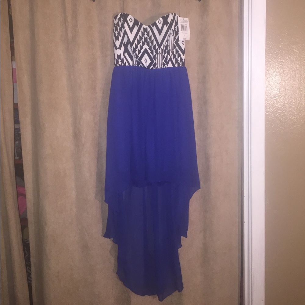 Blue, White, & Black Strapless Dress
