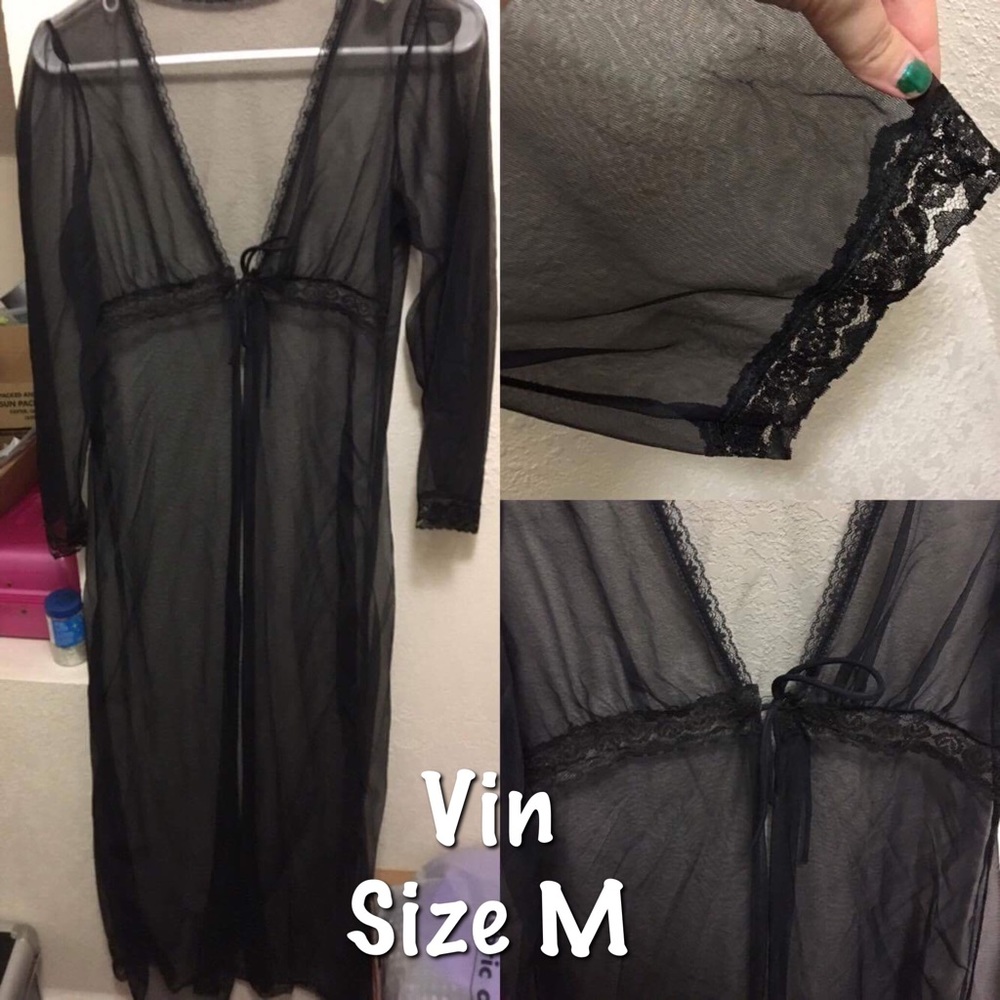 Vintage long black robe with lace