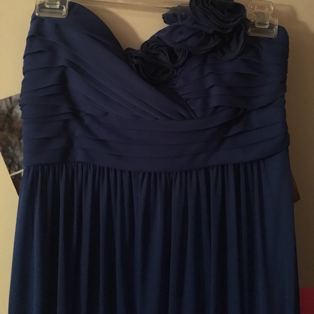 One shoulder blue prom dress