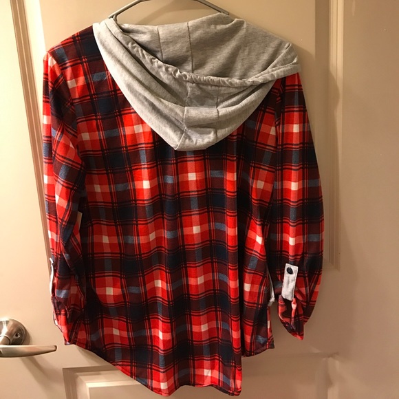 Plaid button up with hood - Picture 2 of 4