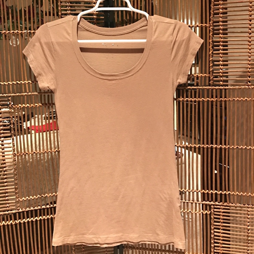 Tan Scoop-Neck Tee