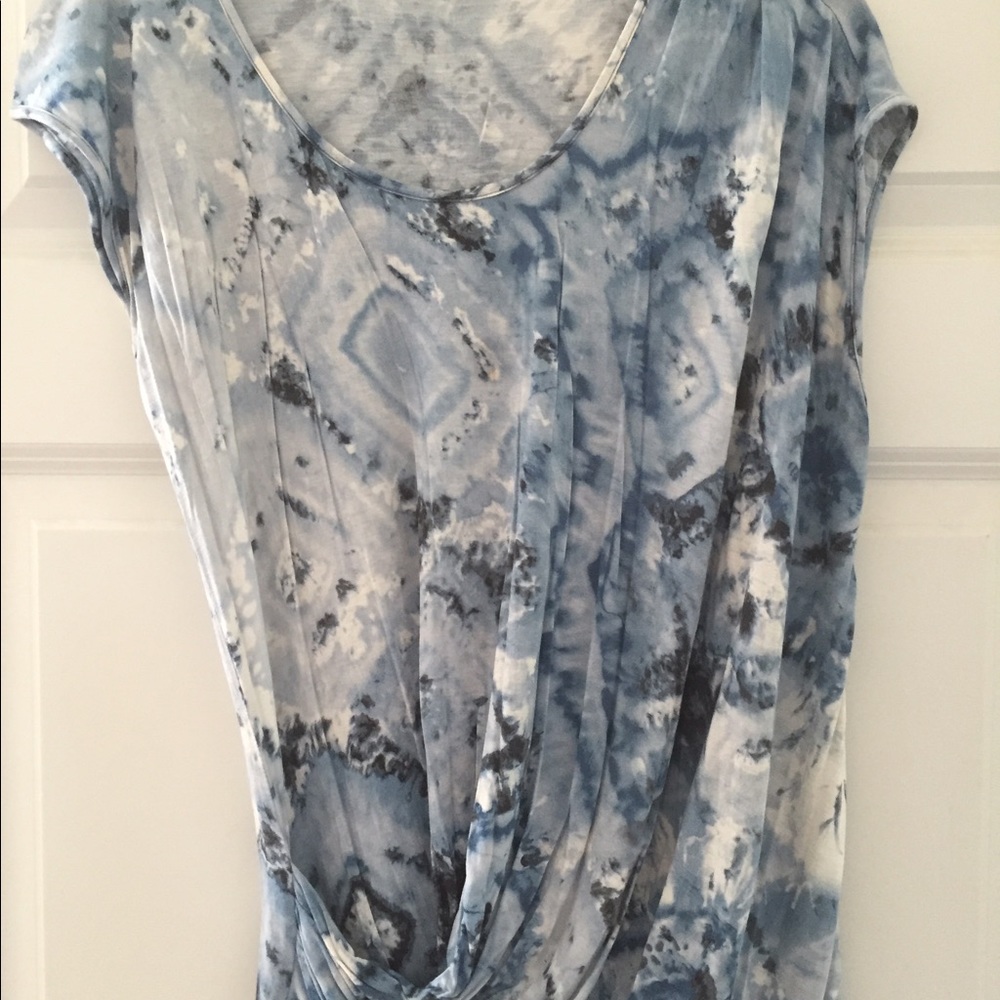 CAbi Blue and White shirred Tee