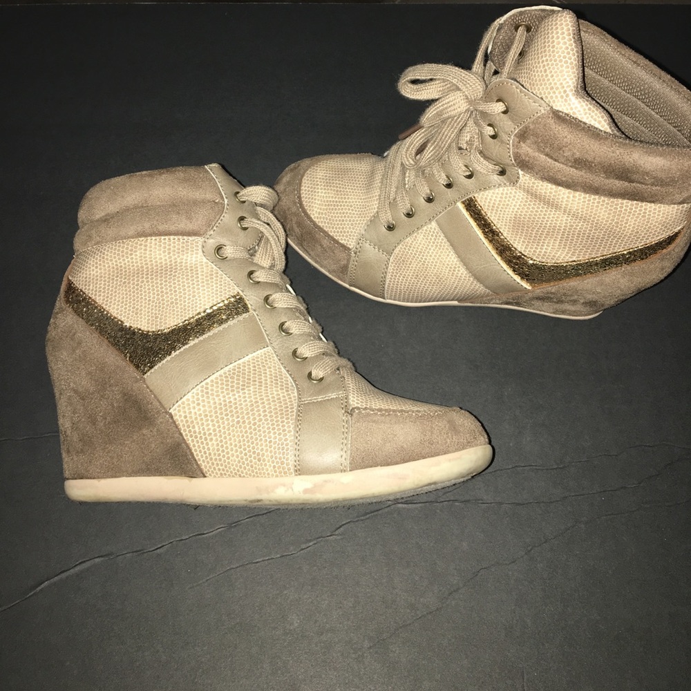 Cream sparkling heels tennis shoes