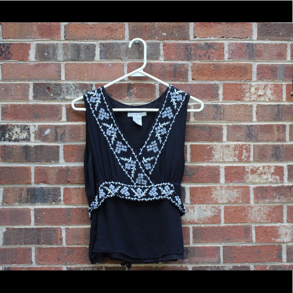 Black and White Floral Beaded Tanktop