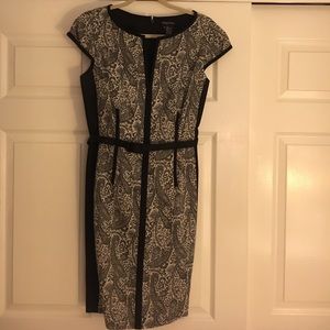 Black print belted dress