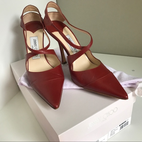 Jimmy Choo Red Leather Heels 37 - Picture 1 of 7