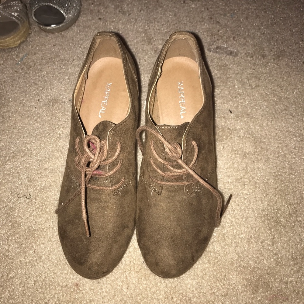 Brown wedge booties