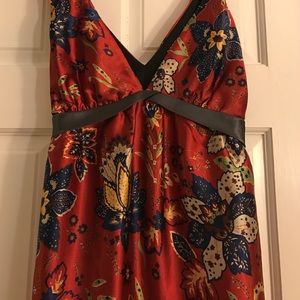Red floral silk top