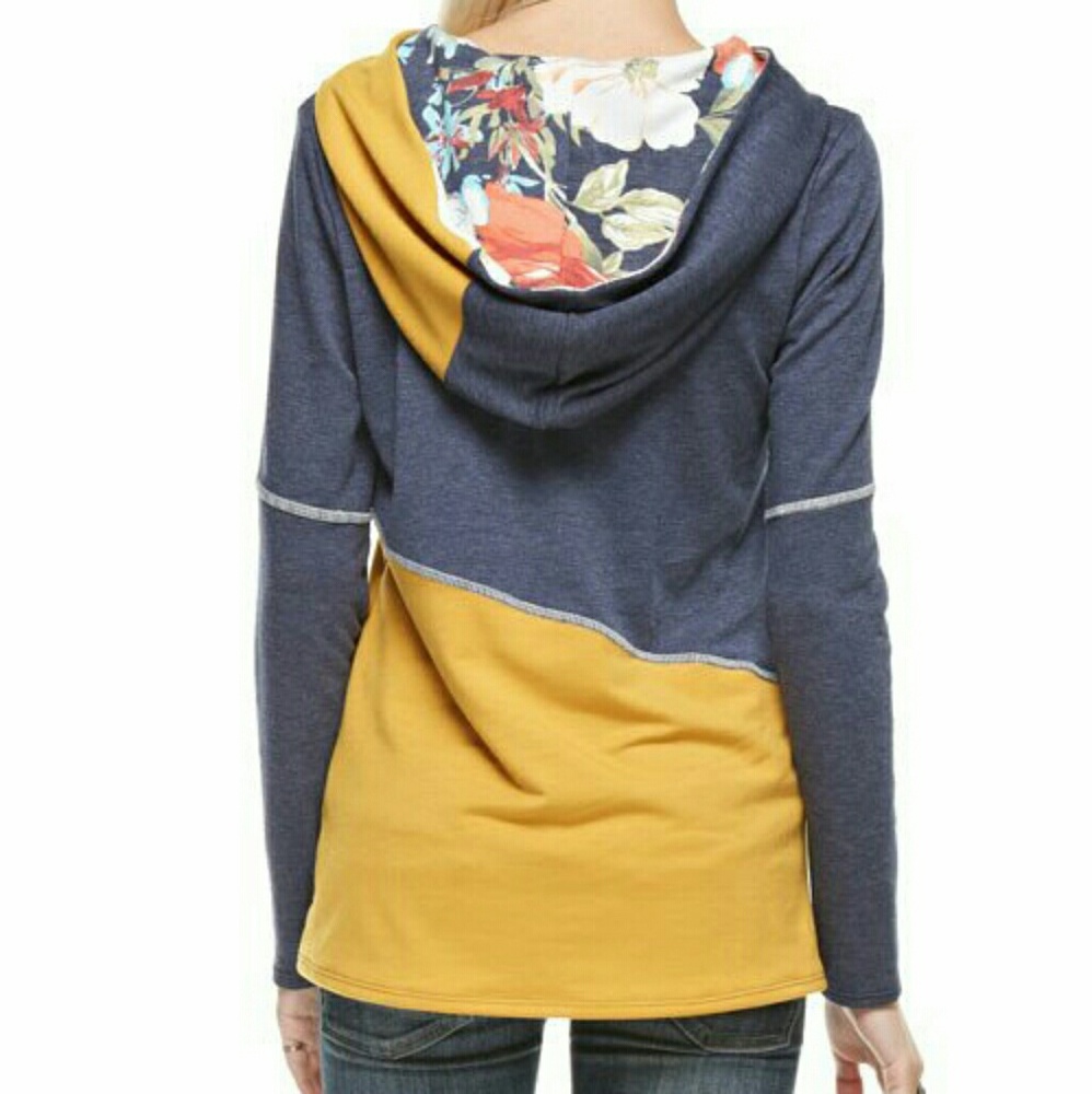 SOLD OUT • Floral Color Block Hoodie - Picture 2 of 4