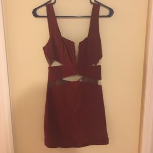 Burgundy bodycon dress with mesh cut-outs