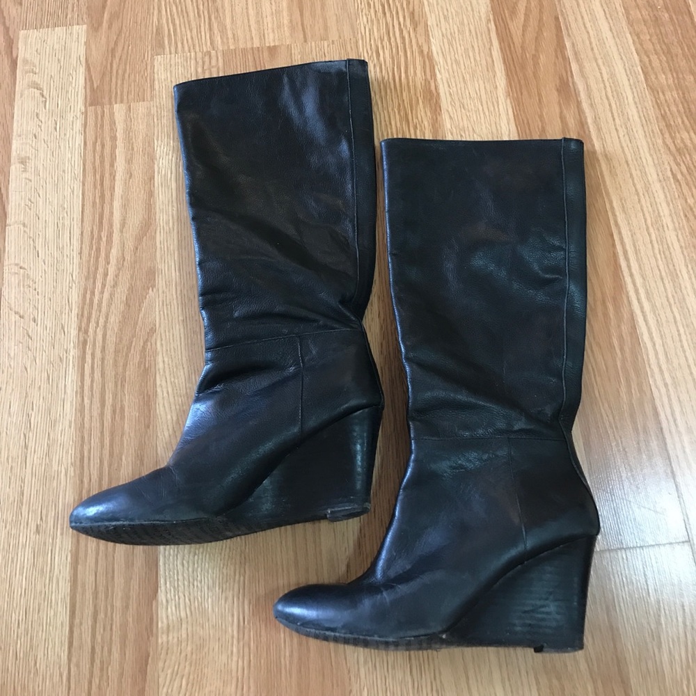 Black Leather Banana Republic Wedge Boots Size 6.5