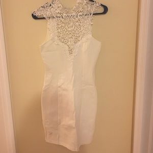 Intricate Lace neck white bodycon dress