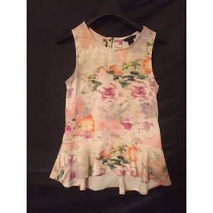 Floral Print White Peplum Top