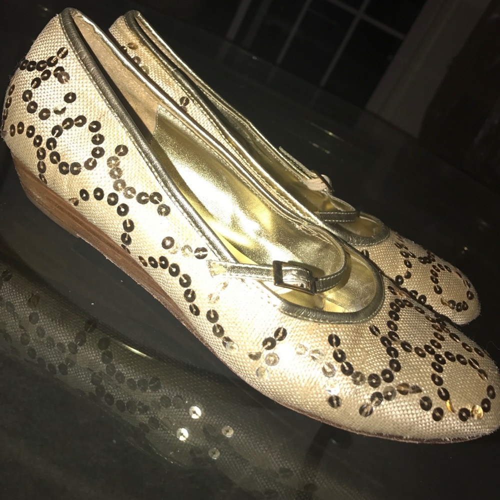 Sequin gold and tan shoes