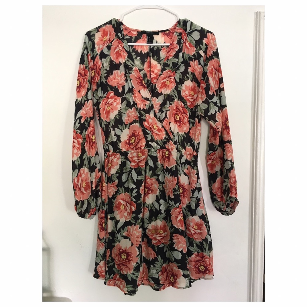 Pink//Green//Black Floral Long Sleeved Mini Dress