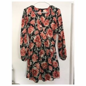 Pink//Green//Black Floral Long Sleeved Mini Dress