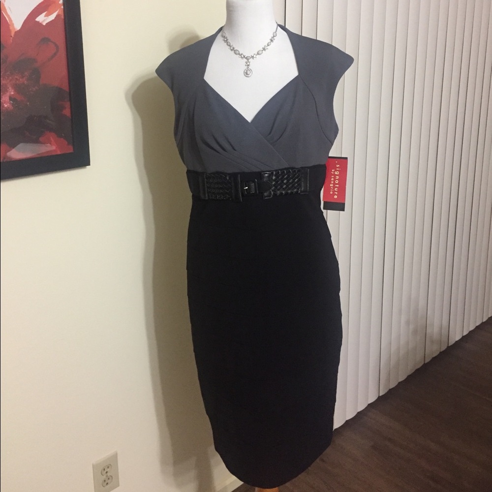 Signature by Sangria grey and black dress.