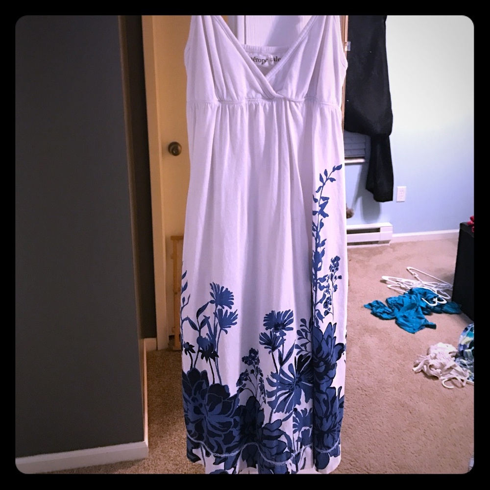 Aéropastle White Dress with Blue Floral Print