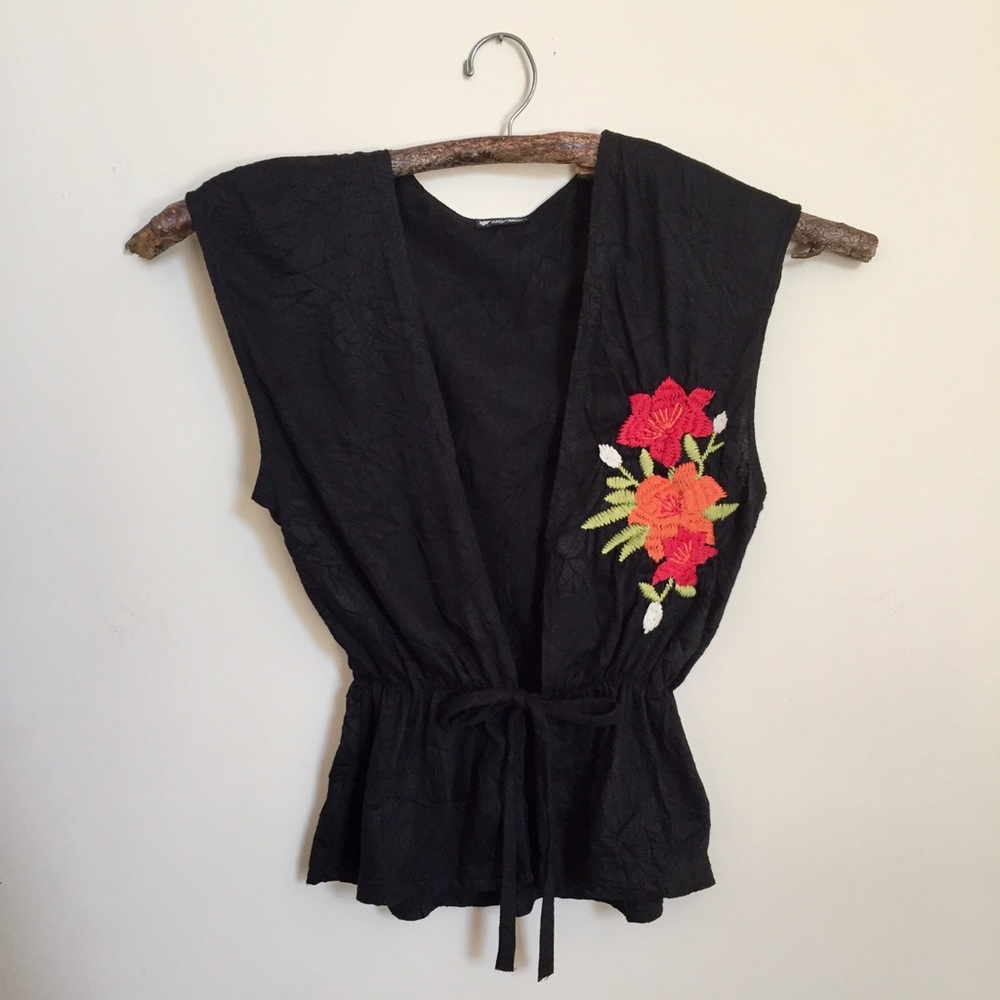 Floral Embroidered Tie Top